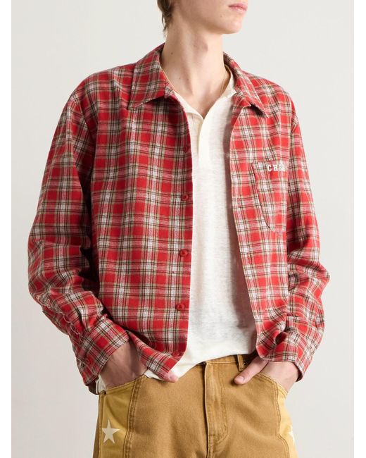 CHERRY LA Logo-embroidered Checked Cotton-flannel Shirt for men