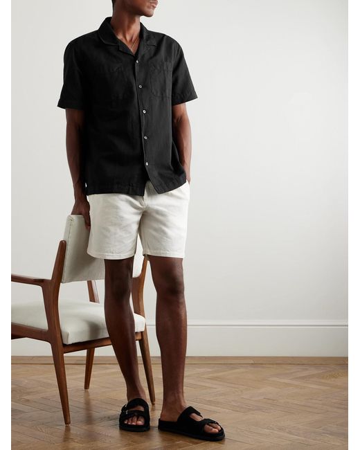 Mr P. Black Michael 2 Convertible-Collar Cotton And Linen-Blend Twill Shirt for men