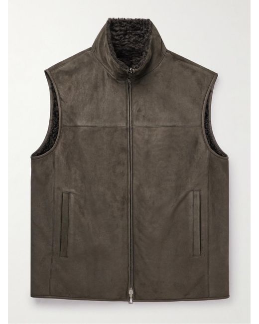 Loro Piana Brown Reversible Suede And Shearling Gilet for men