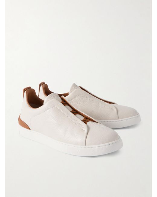 Zegna Natural Triple Stitch Full-Grain Deerskin Slip-On Sneakers for men