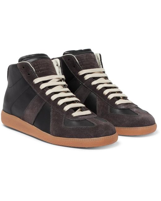 Maison Margiela Black Replica Leather And Suede High-top Sneakers for men