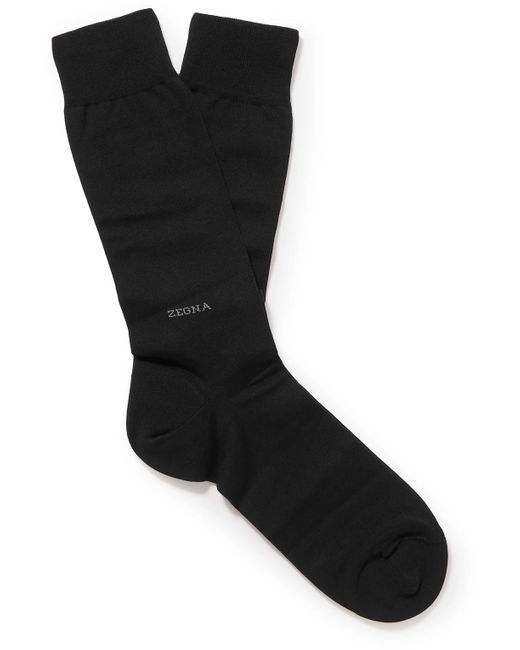Zegna Black Logo-embroidered Cotton-blend Socks for men