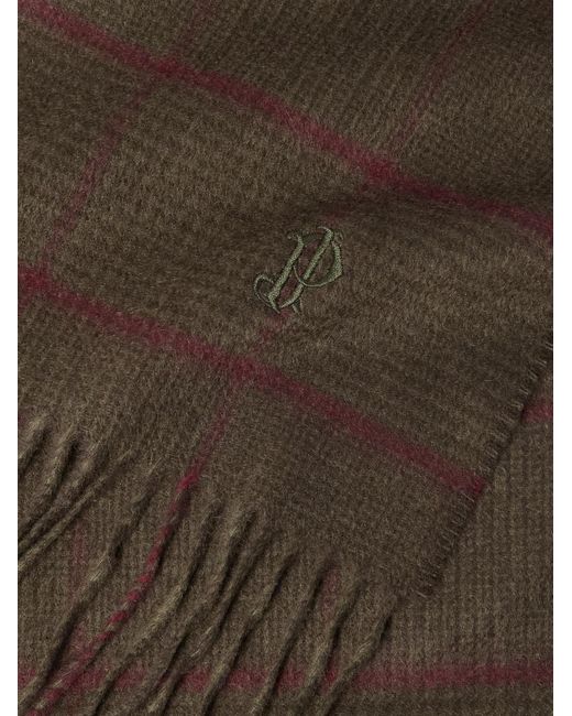 James Purdey & Sons White Logo-Embroidered Frayed Prince Of Wales Checked Cashmere Scarf for men