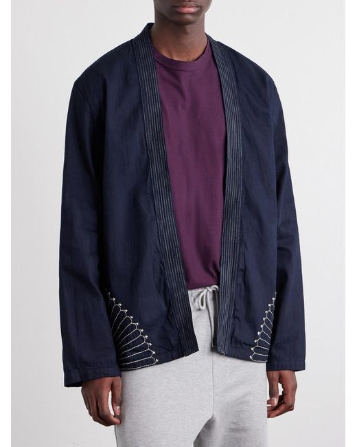 Kapital Blue Kakashi Embroidered Cotton-Twill Overshirt for men