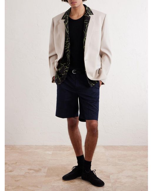 Dries Van Noten Blue Straight-Leg Cotton And Wool-Blend Shorts for men