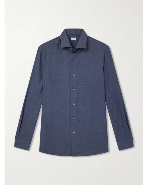 Caruso Blue Cotton And Cashmere-Blend Shirt for men