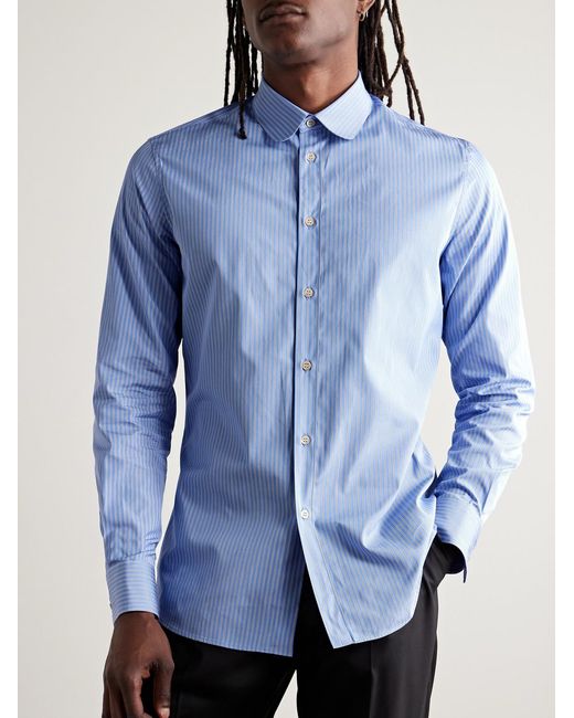 Valentino Garavani Blue Slim-Fit Striped Cotton Shirt for men