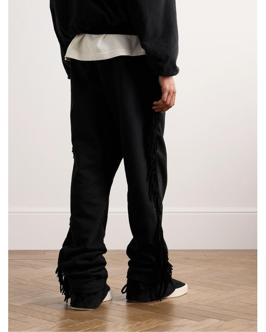Fear Of God Black Straight-leg Fringed Suede-trimmed Cotton-jersey Sweatpants for men