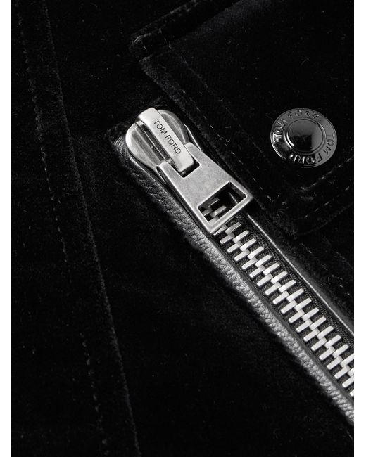 Tom Ford Black Leather-Trimmed Cotton-Velvet Biker Jacket for men