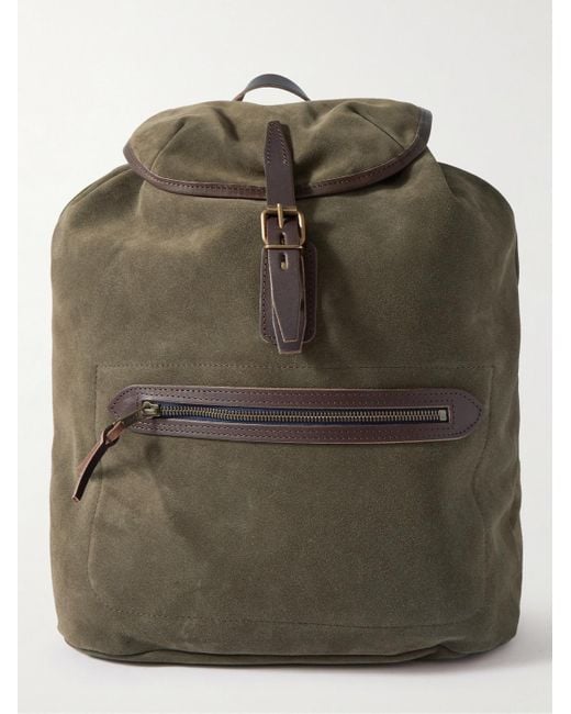 Bleu De Chauffe Green Camp Leather-trimmed Suede Backpack for men