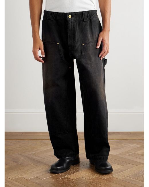 Willy Chavarria Black Toluca Oversized Wide-Leg Distressed Cotton-Canvas Trousers for men