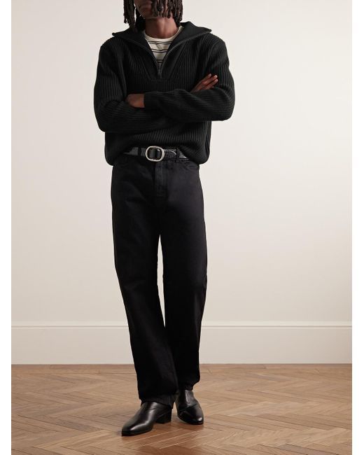 Nili Lotan Black Heston Ribbed Cashmere Half-Zip Sweater for men