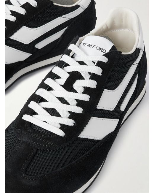 Tom Ford Black Mesh And Leather-Trimmed Suede Sneakers for men