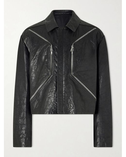 Rick Owens Black Temple Heizer Mac Textured-Leather Jacket for men