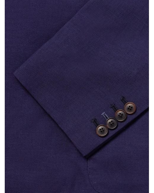 Paul Smith Blue Double-breasted Wool And Linen-blend Blazer for men