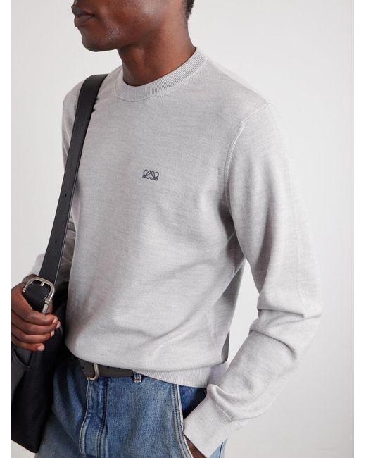 Loewe White Anagram-Embroidered Wool-Blend Sweater for men