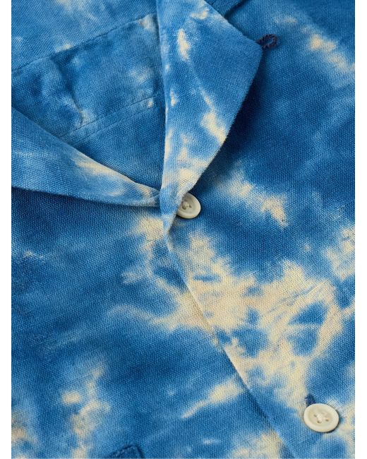 Corridor NYC Blue Convertible-collar Tie-dyed Cotton And Linen-blend Shirt for men