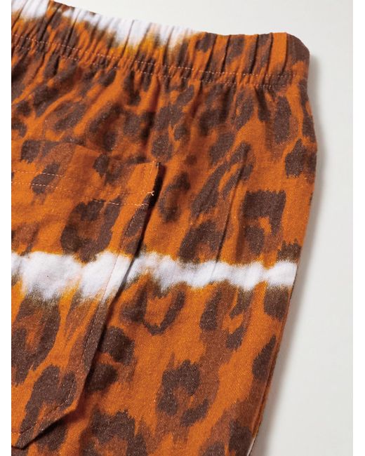 Acne Brown Rong Straight-Leg Mesh-Trimmed Leopard-Print Herringbone Cotton-Blend Shorts for men