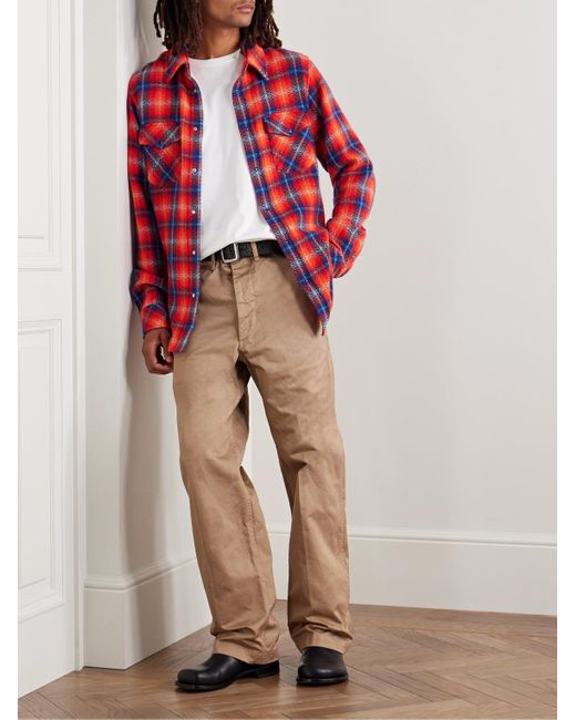 God's True Cashmere Red Checked Cashmere Shirt for men