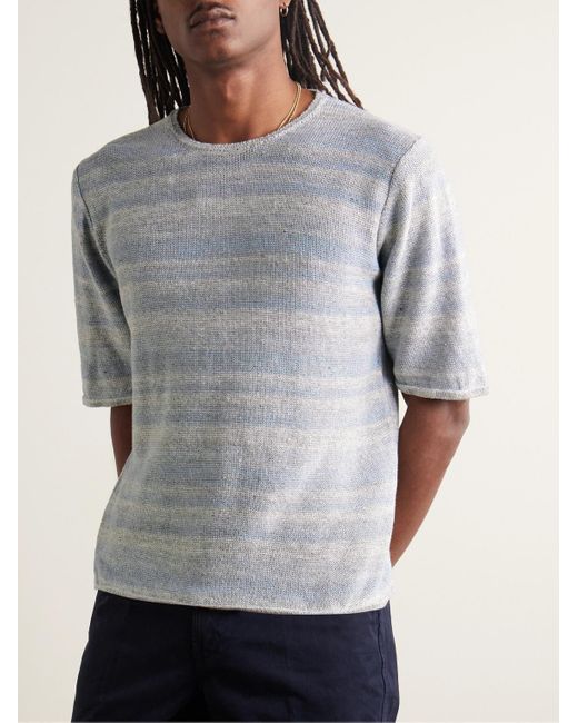 Inis Meáin Gray Striped Linen T-shirt for men