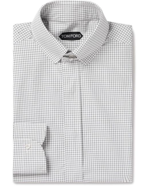 Tom Ford Blue Slim-fit Checked Cotton-poplin Shirt for men