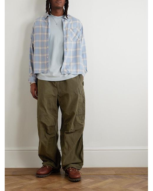 Remi Relief Green Wide-Leg Cotton-Canvas Drawstring Cargo Trousers for men