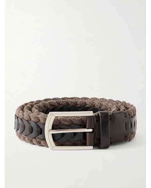 Brunello Cucinelli Brown 3Cm Leather-Trimmed Braided Cotton And Linen-Blend Belt for men