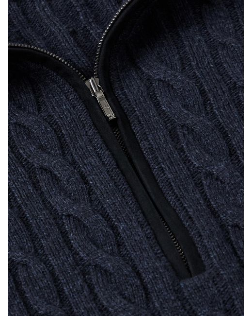 Loro Piana Blue Slim-Fit Suede-Trimmed Cable-Knit Baby Cashmere Half-Zip Sweater for men