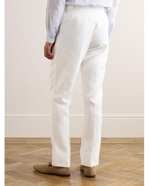 Pantaloni a gamba affusolata in lino con pinces di Richard James in White da Uomo