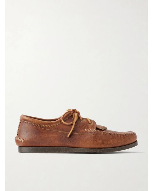 Yuketen Brown Italian Blucher Leather Boat Shoes for men