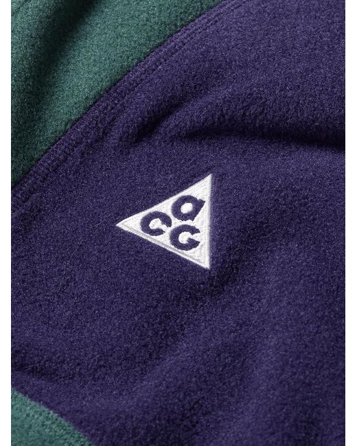 Nike Blue Acg Wolf Tree Logo-embroidered Colour-block Polartec® Fleece Zip-up Hoodie for men