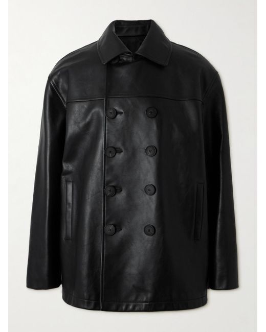 Givenchy Black Leather Peacoat for men