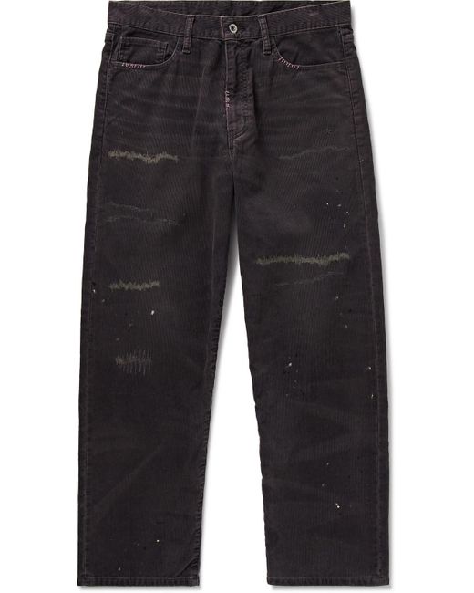 Neighborhood Blue Savage Distressed Embroidered Cotton-blend Corduroy Trousers for men