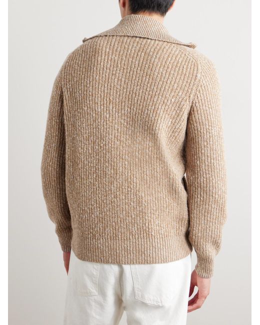 Brunello Cucinelli Cardigan aus einer Woll-Kaschmirmischung in Rippstrick mit Reißverschluss in Natural für Herren