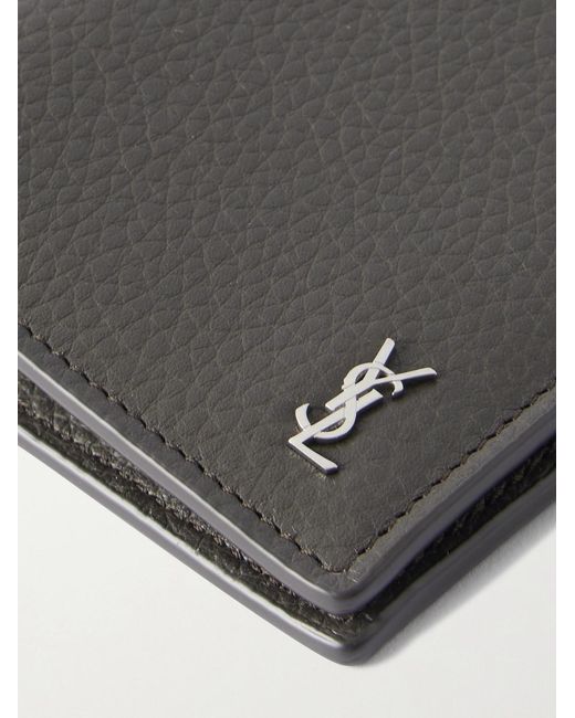 Saint Laurent Aufklappbares Portemonnaie aus vollnarbigem Leder mit Logodetail in Black für Herren