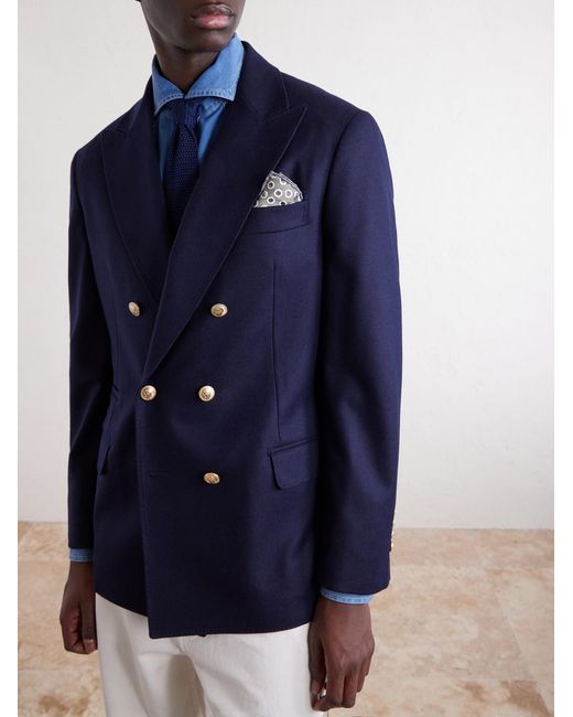 Brunello Cucinelli Blue Double-Breasted Wool Blazer for men