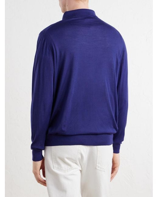 Kiton Wool Half-Zip Sweater in Blue für Herren