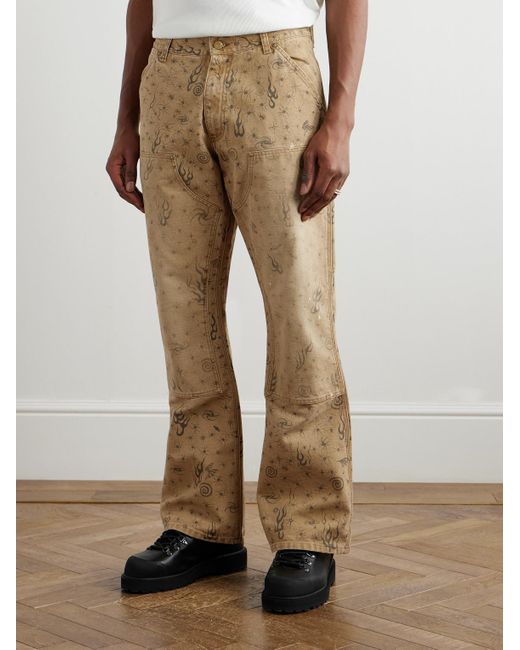 SAINT Mxxxxxx Natural Dr. Woo Bootcut Double-Knee Printed Cotton-Canvas Trousers for men