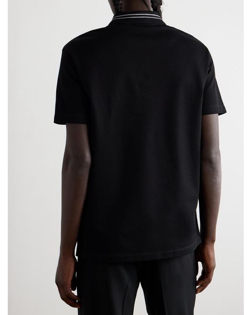 Medusa Embroidered Cotton-Piqué Polo Shirt di Versace in Black da Uomo