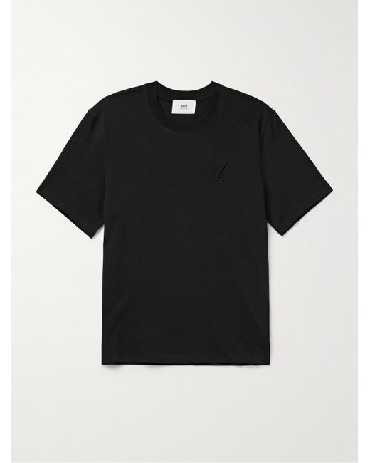 T-shirt in jersey di cotone con logo goffrato di AMI in Black da Uomo