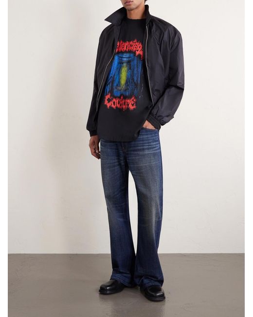 Balenciaga Blue Oversized Logo-Print Cotton-Jersey T-Shirt for men
