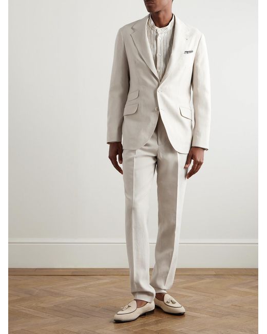 Brunello Cucinelli White Slim-fit Straight-leg Pleated Linen Suit Trousers for men