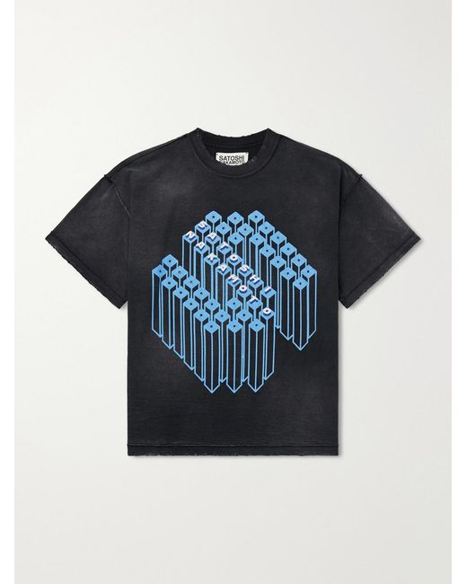 Satoshi Nakamoto Blue Grid Lock Logo-print Cotton-jersey T-shirt for men