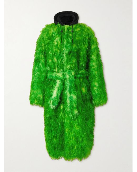 Balenciaga Green Oversized Jersey-trimmed Mohair And Cotton-blend Faux Fur Coat for men
