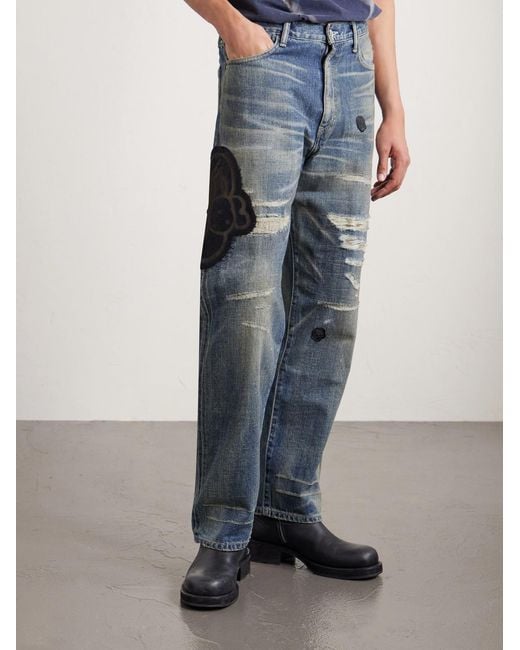 Neighborhood Blue Chito Savage Appliquéd Distressed Straight-leg Jeans for men