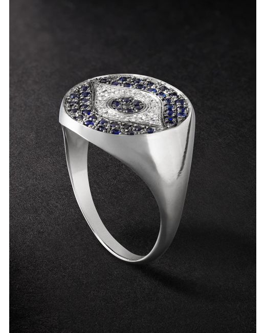 Ileana Makri Black Little Dawn Chevalier 18-Karat, Sapphire And Diamond Ring for men