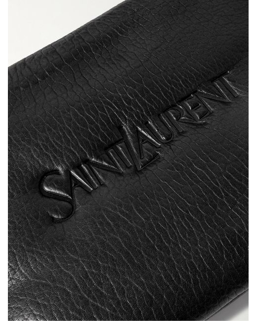 Saint Laurent Black Logo-debossed Textured-leather Pouch for men