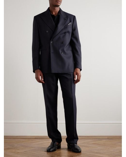 Lardini Blue Double-Breasted Striped Wool Suit for men