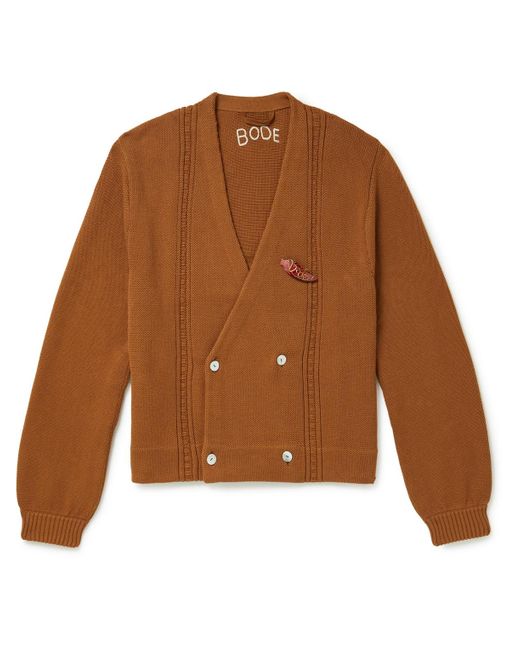 Bode Brown Double-breasted Cotton Cardigan for men