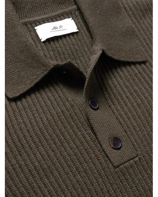 Mr P. Green Ribbed Cashmere Polo Shirt for men
